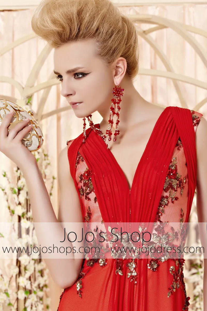 Sexy Red Sleeveless Dress with Floral Applique CX830335