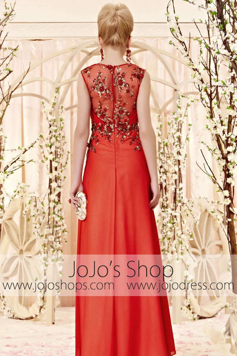 Sexy Red Sleeveless Dress with Floral Applique CX830335