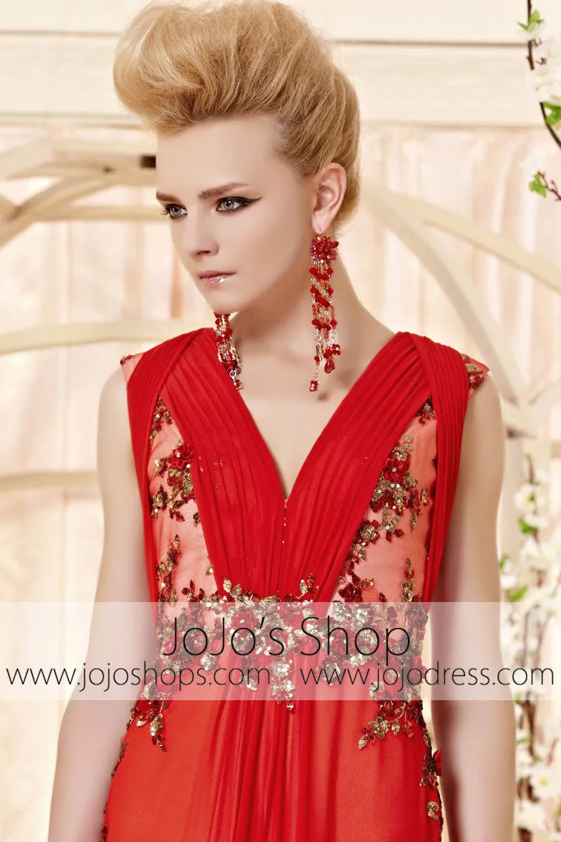 Sexy Red Sleeveless Dress with Floral Applique CX830335