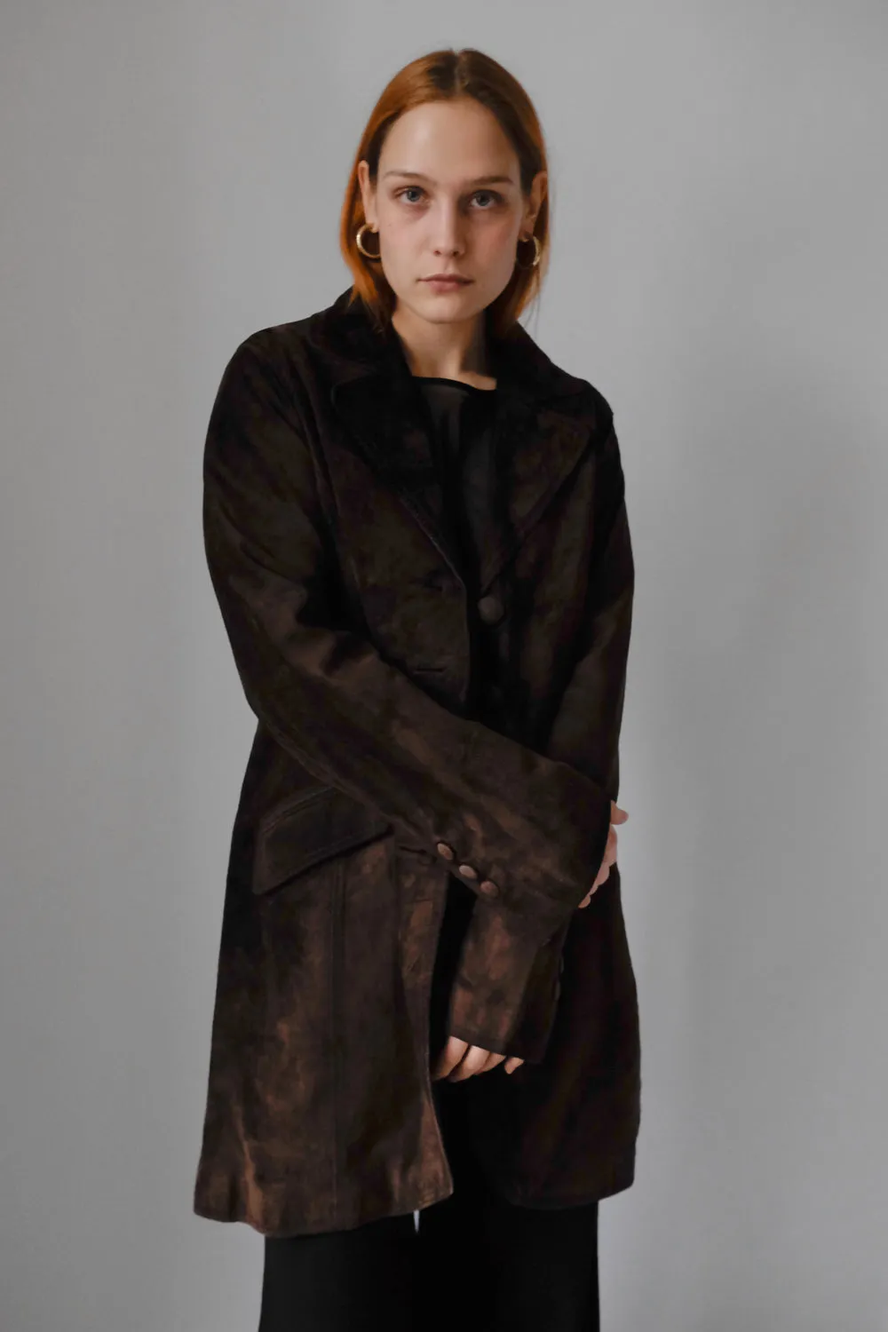 SUEDE LEATHER BROWN VINTAGE COAT