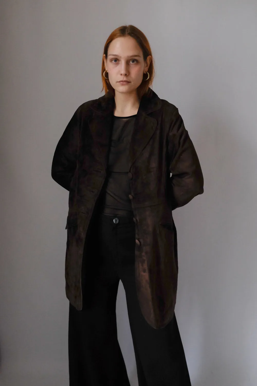 SUEDE LEATHER BROWN VINTAGE COAT