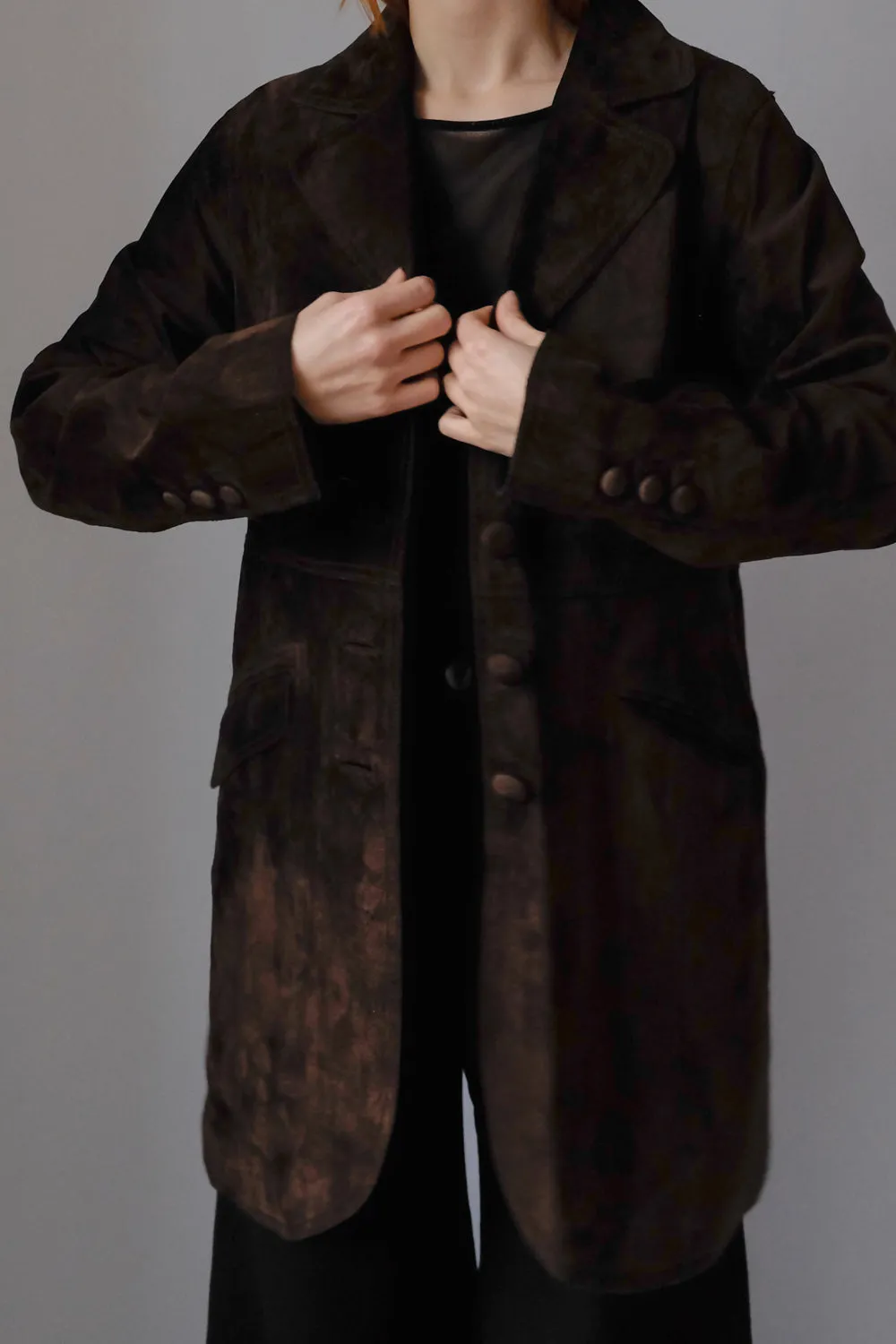 SUEDE LEATHER BROWN VINTAGE COAT