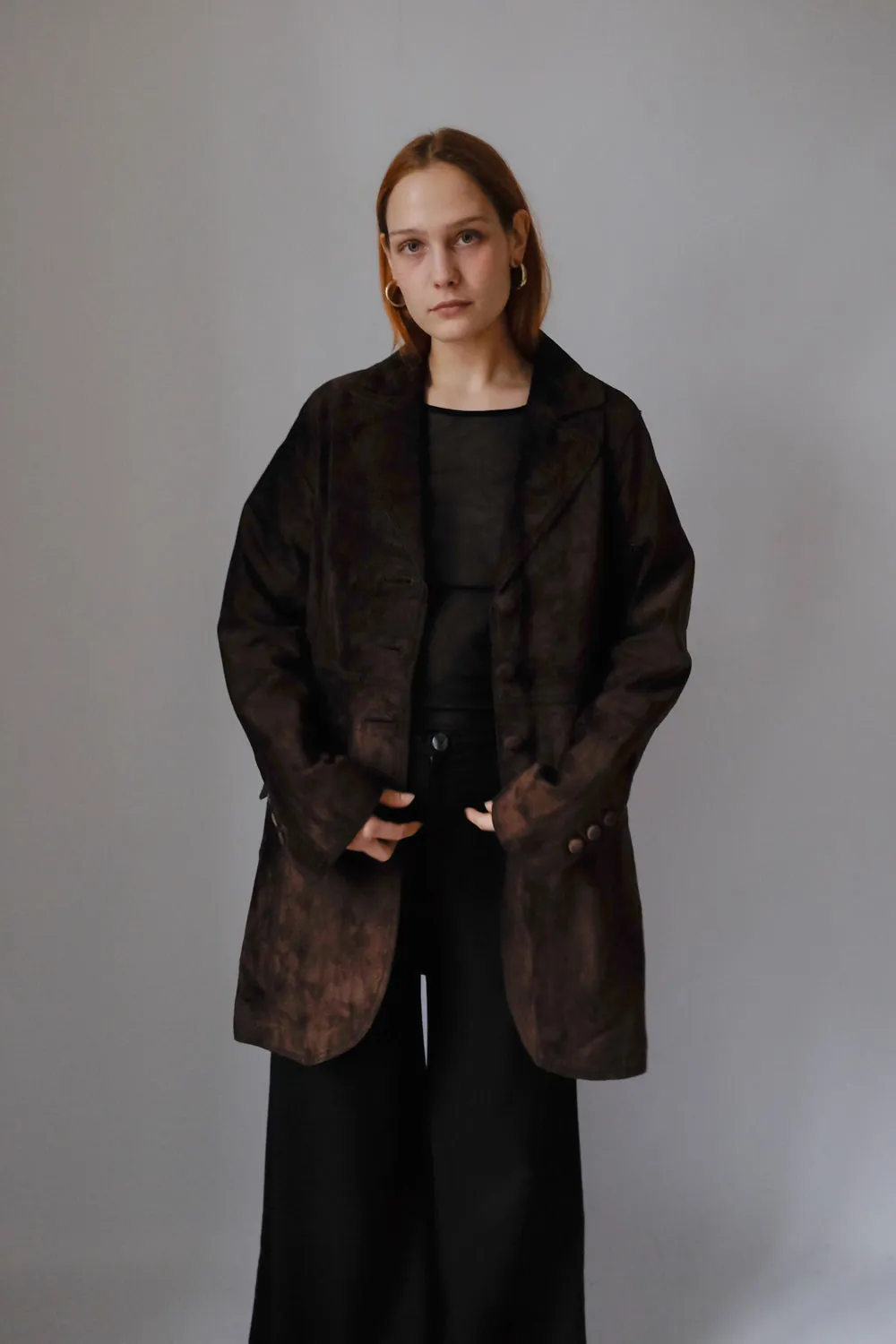 SUEDE LEATHER BROWN VINTAGE COAT