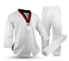 Taekwondo Uniform (V-Neck), Student, White, Poom Trim