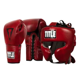 TITLE Boxing Blood Red Headgear and Sparring Gloves Bundle