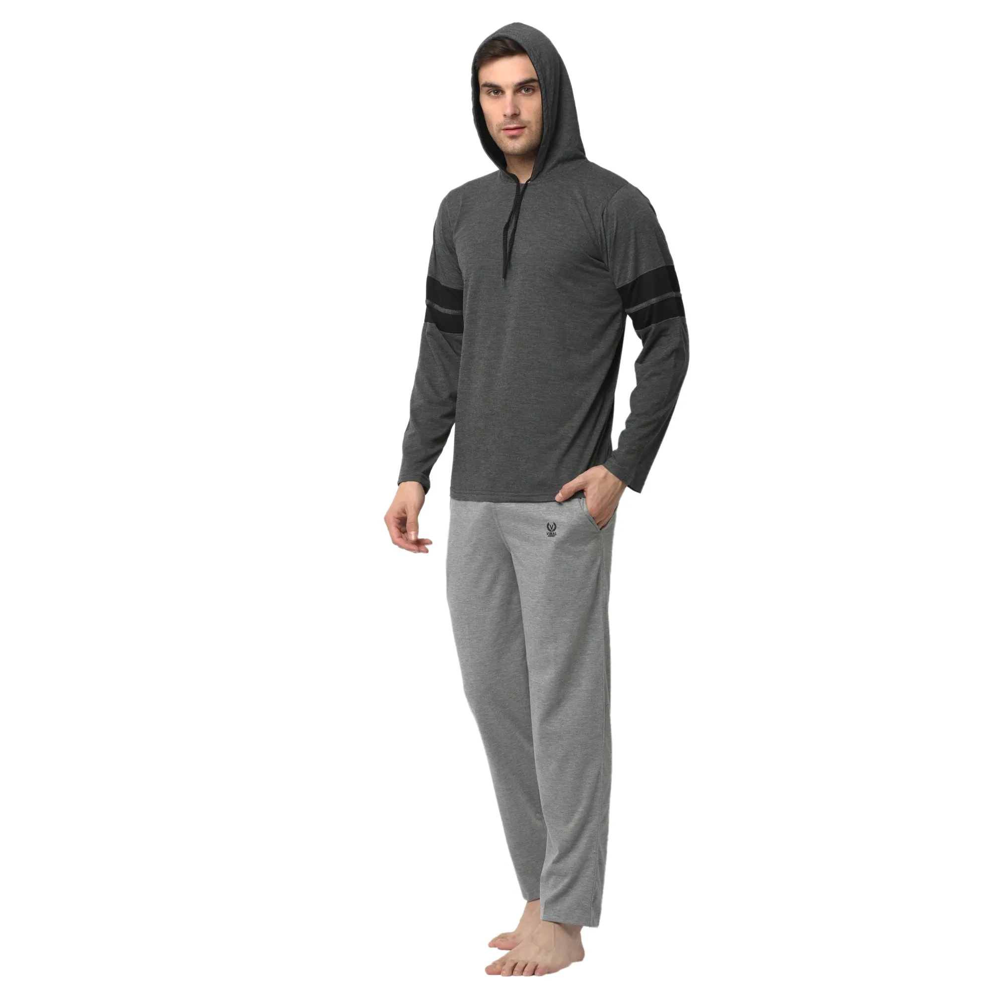 Vimal Jonney Grey Silver Night Suit For Men's