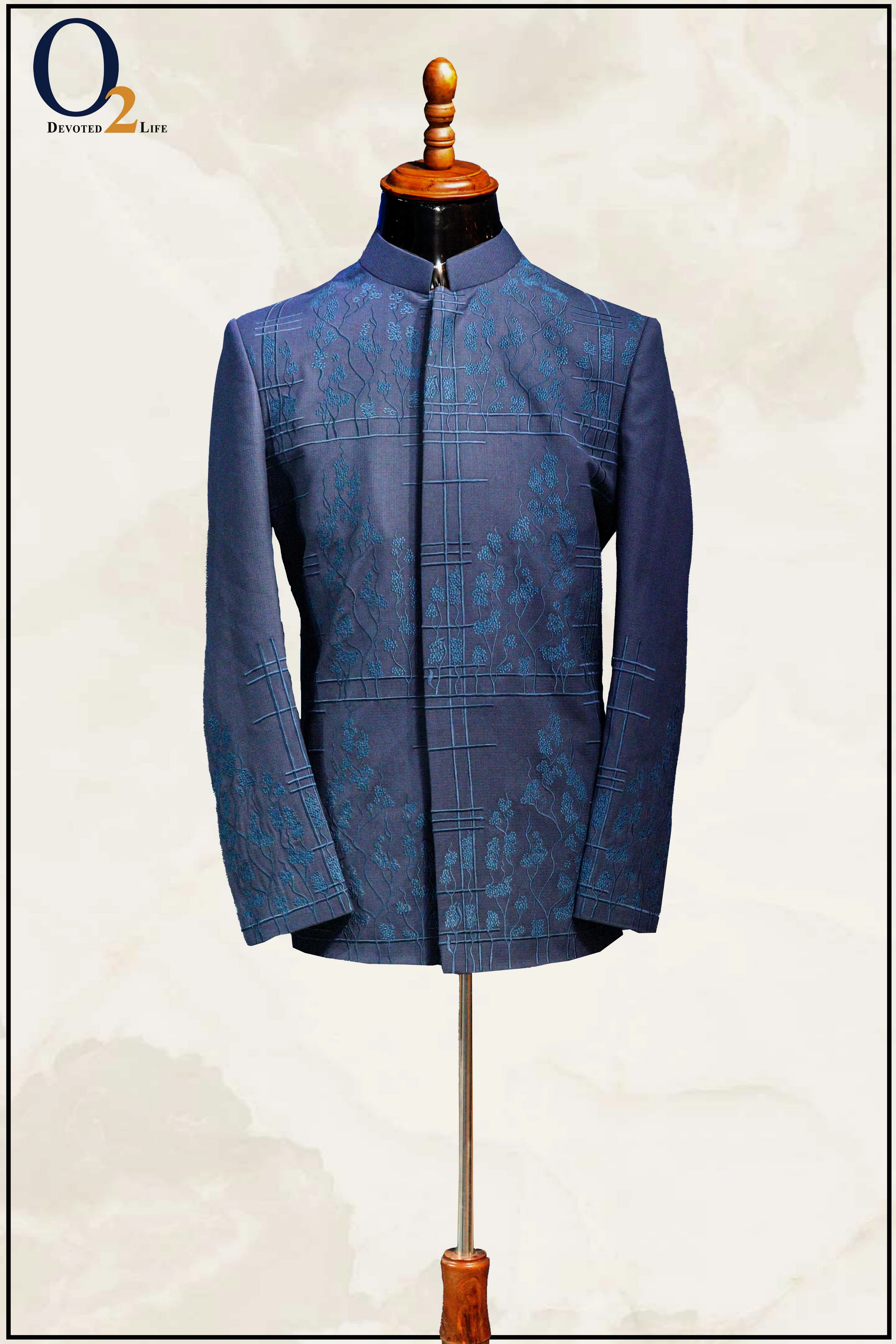 Wedding Outfits Blue Lucknowi Diamond Arrow Prince Coat