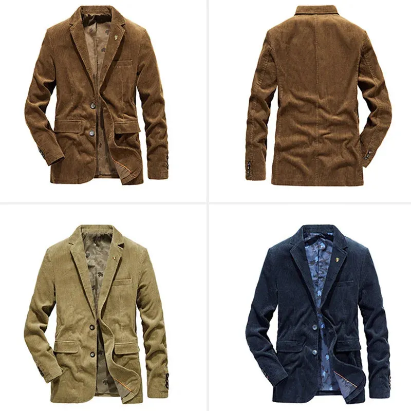 Wiaofellas  -  Casual Blazer Fashion Autumn Winter Mens Blazer Jacket Cotton Corduroy Men Suit Outerwear Business Coats Clothing Male  MY155