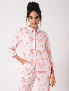 Women Slim Fit Soft Pink Printed Shirt