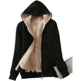 Women's Casual Winter Warm Sherpa Lined Zip Up Hooded Sweatshirt Jacket