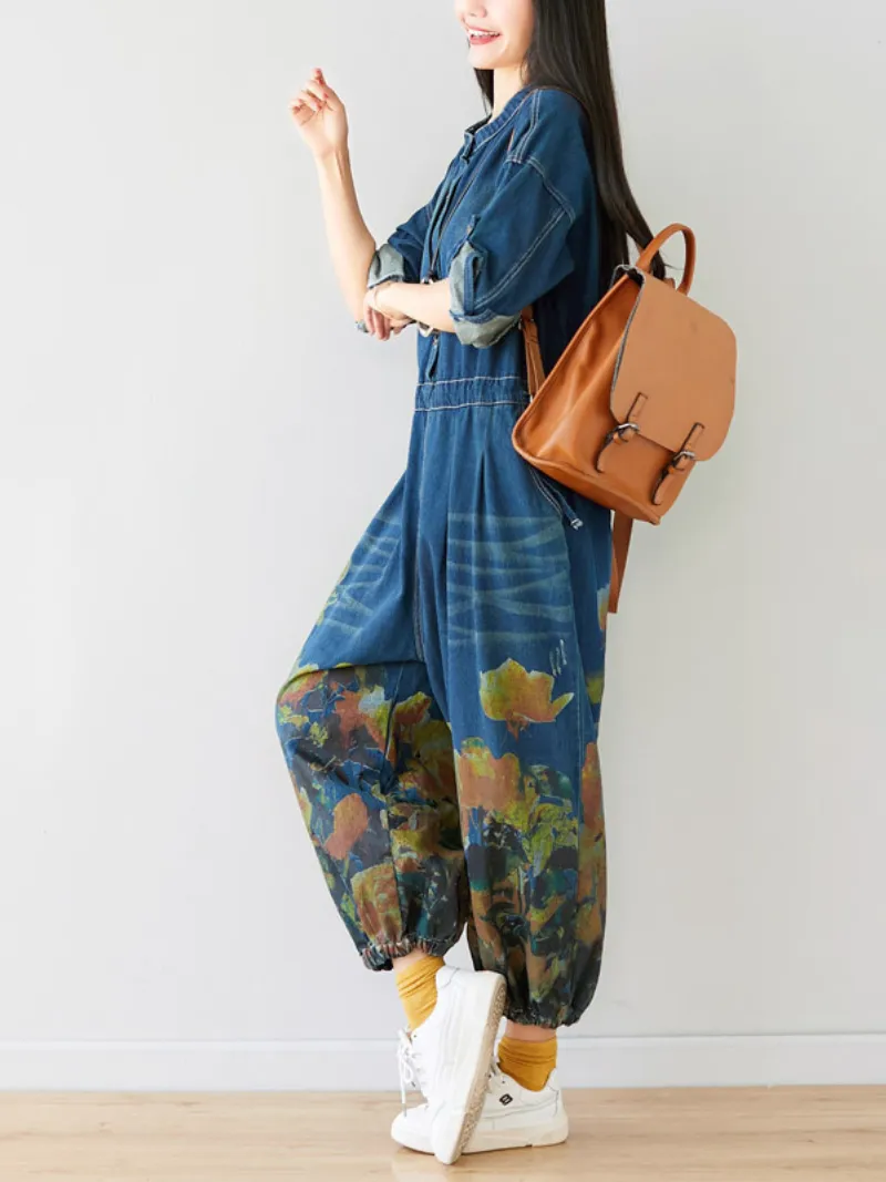 Women's Fashionable Artistic Denim Overalls Dungarees