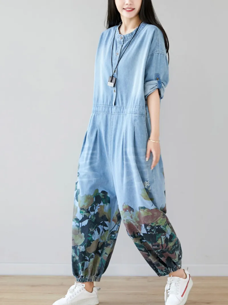 Women's Fashionable Artistic Denim Overalls Dungarees