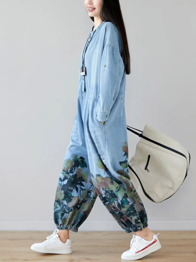 Women's Fashionable Artistic Denim Overalls Dungarees