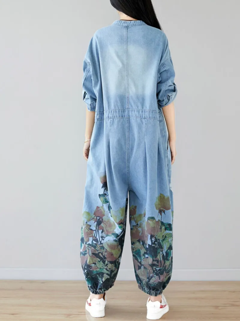 Women's Fashionable Artistic Denim Overalls Dungarees