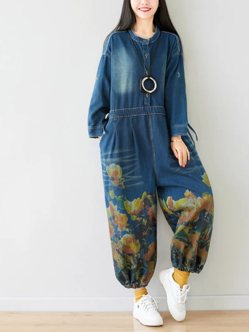 Women's Fashionable Artistic Denim Overalls Dungarees