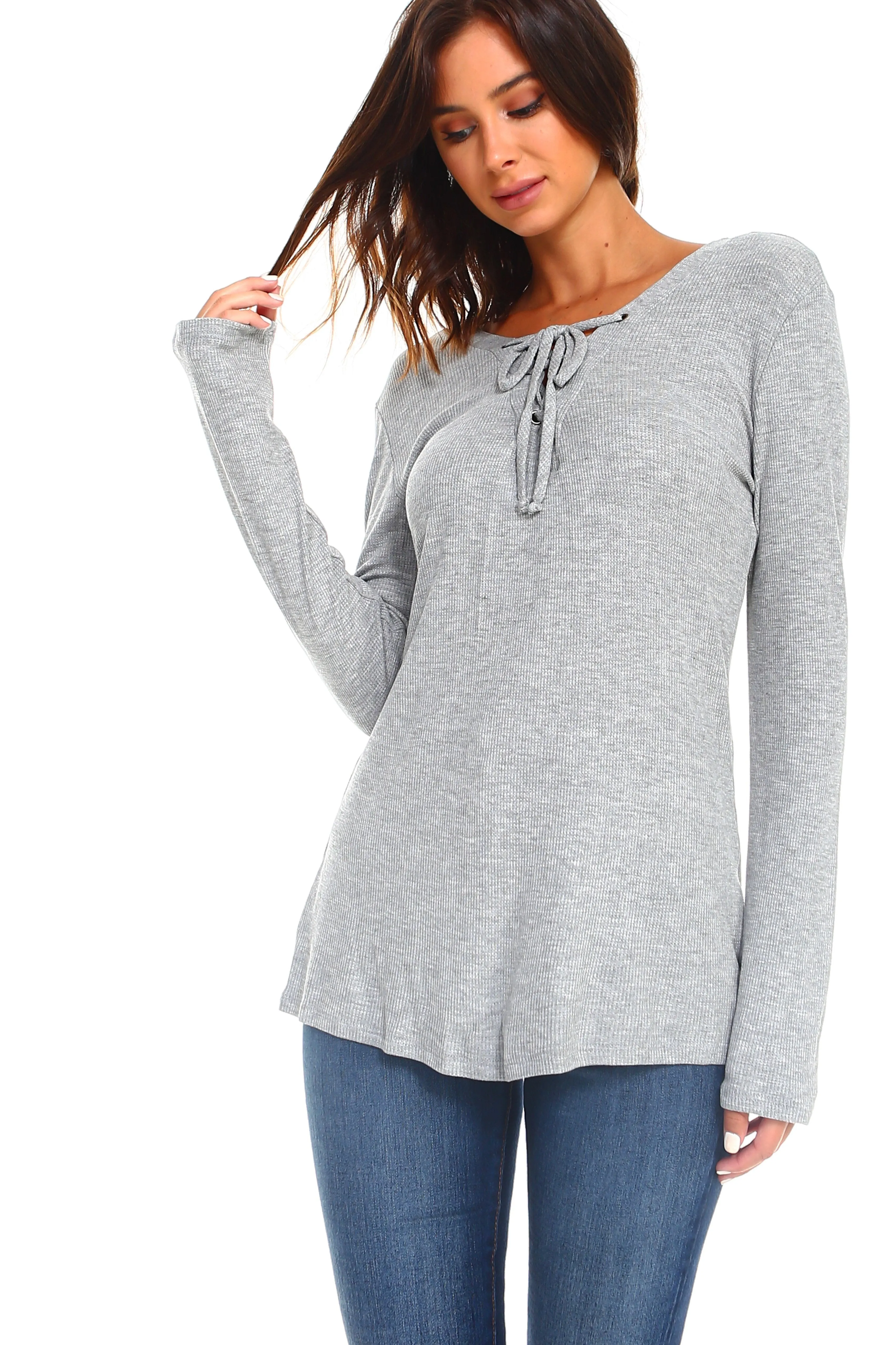 Women's Lace Up Long Sleeve Top