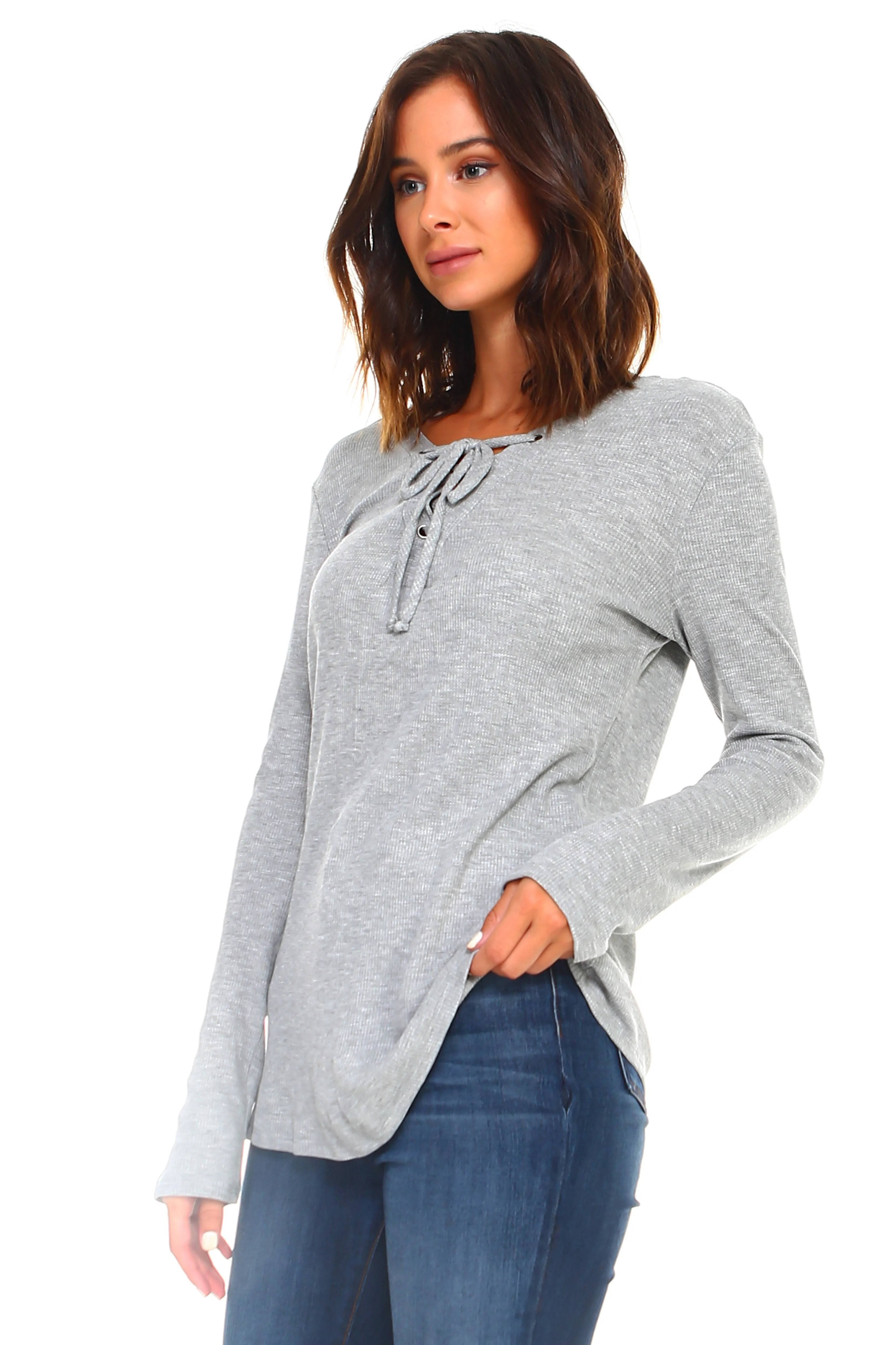 Women's Lace Up Long Sleeve Top