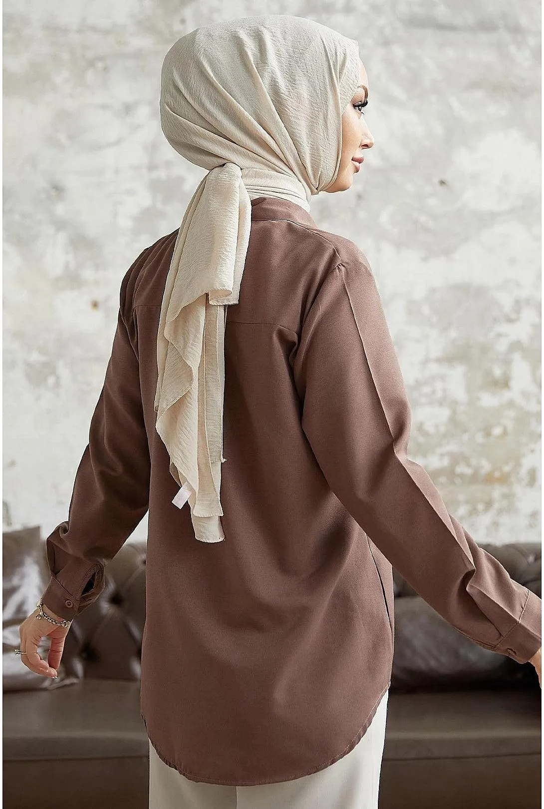 Women's Long Sleeve Basic Modest Shirt | Milky Brown | Classic and Comfortable